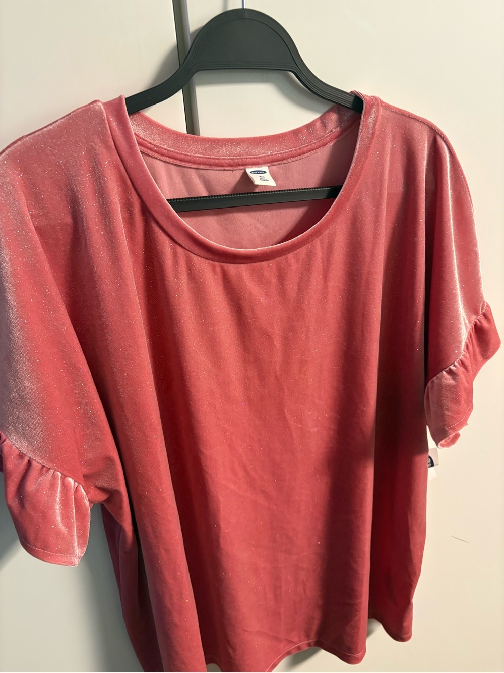 Old Navy Sparkle Velvet Short Sleeve Scoop Neck Top - Rose